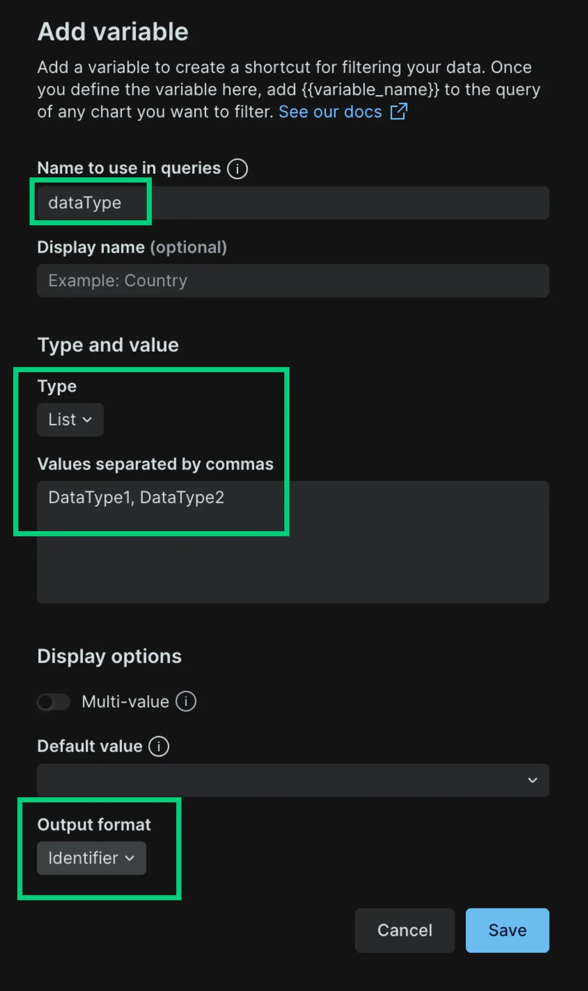 Screenshot showing how to add variable for FROM clause Screenshot showing how to add variable for FROM clause